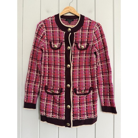 Ann Taylor Sweaters - Ann Taylor Tweed Cardigan Sweater Jacket S Small Pink Ivory Gold Buttons Pockets